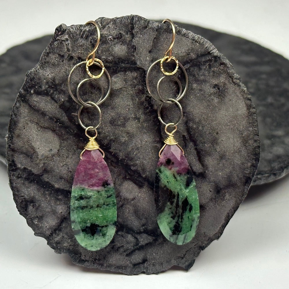Ruby in Zoisite Large Drop Earrings - Heart of the Home LV