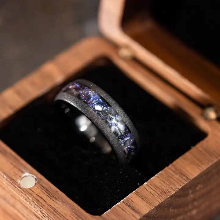 Meteorite Inlay Black Nebula Ring (4mm)