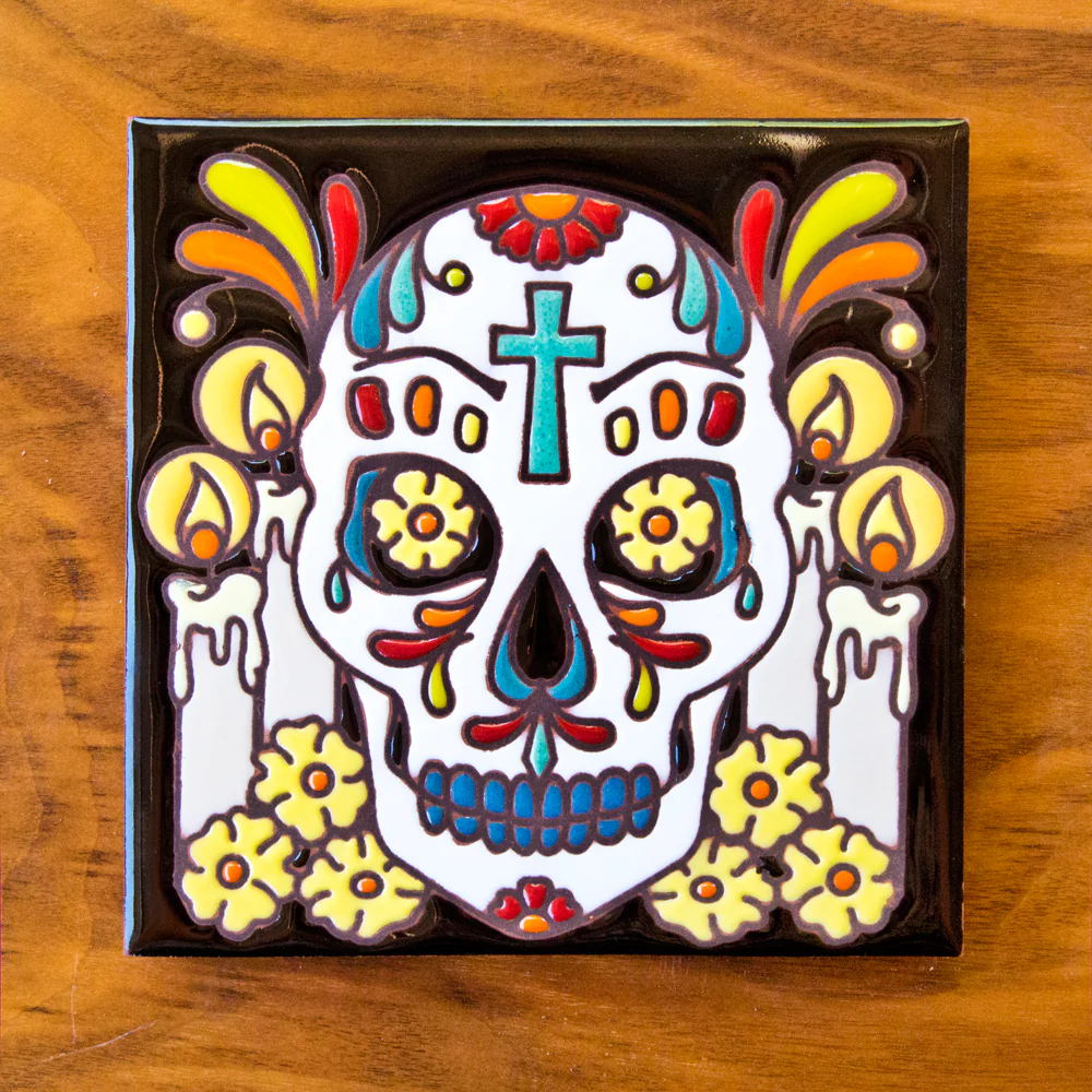 Dia de los Muertos Glazed Tile - Heart of the Home Inc