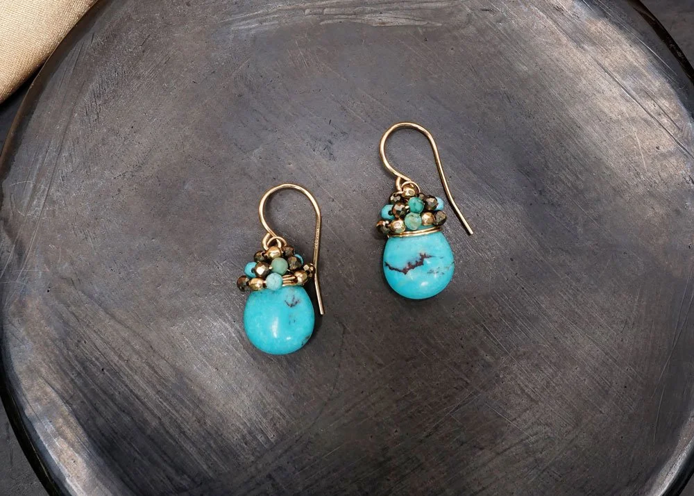 Crown Turquoise Drop Earrings - Heart of the Home Inc