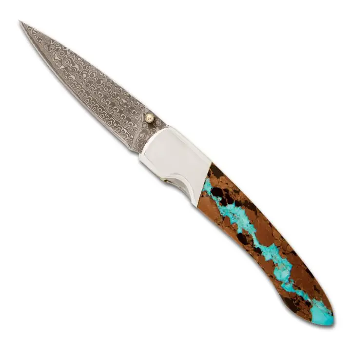 Vein Turquoise Damascus 4" Liner Lock Knife - Heart of the Home LV