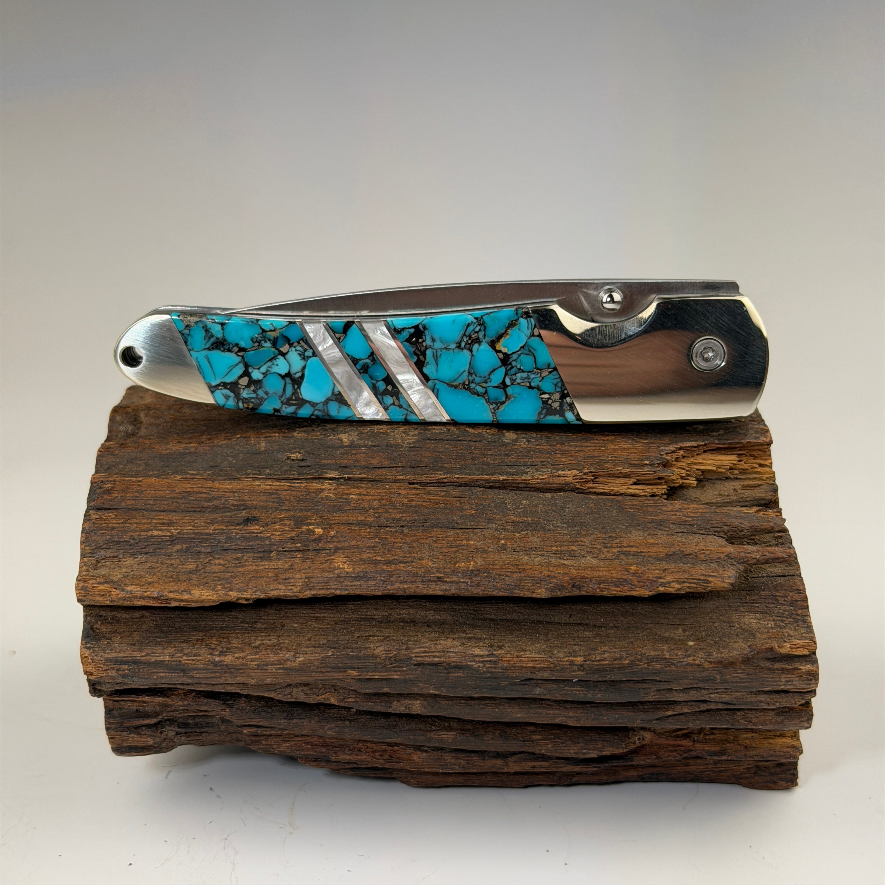 Bonite Blue Turquoise Linerlock Knife - Double Sided - Heart of the Home Inc