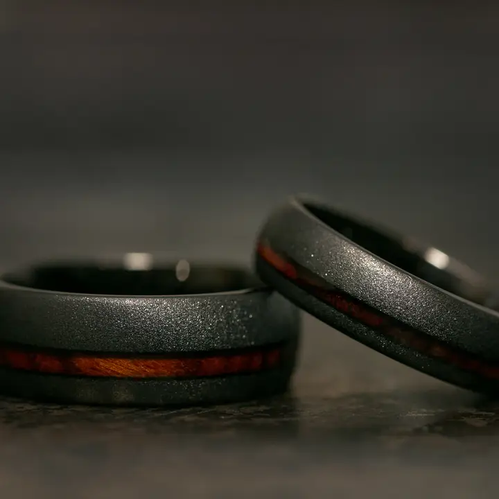 Rosewood Inlay Black Tungsten Carbide Ring (6mm, Size 12)