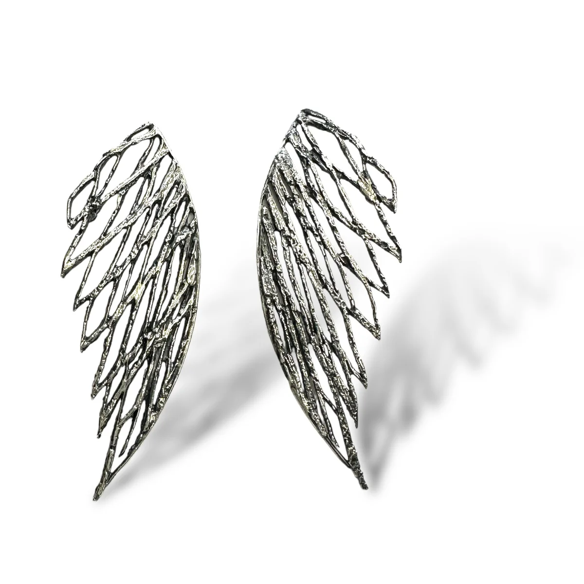 Palm Bark Large Wing Earrings in Patina Silver - Heart of the Home Inc