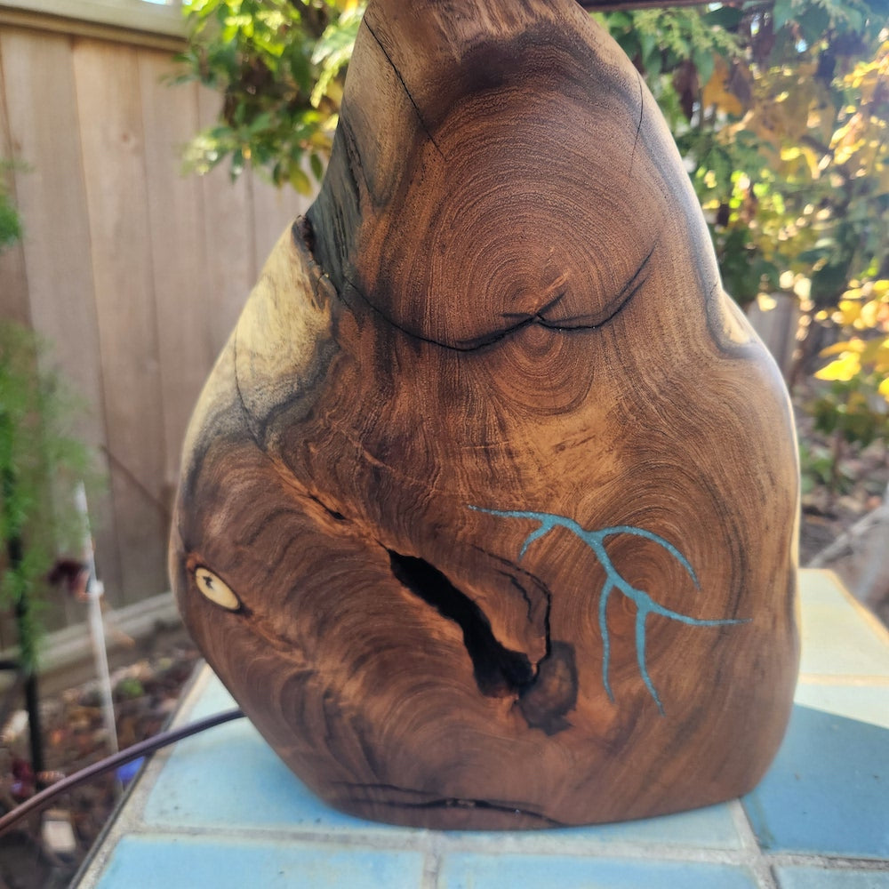 Mesquite & Turquoise Lamp with Crosshatch Shade (SL-3 GW) Unique - Heart of the Home Inc