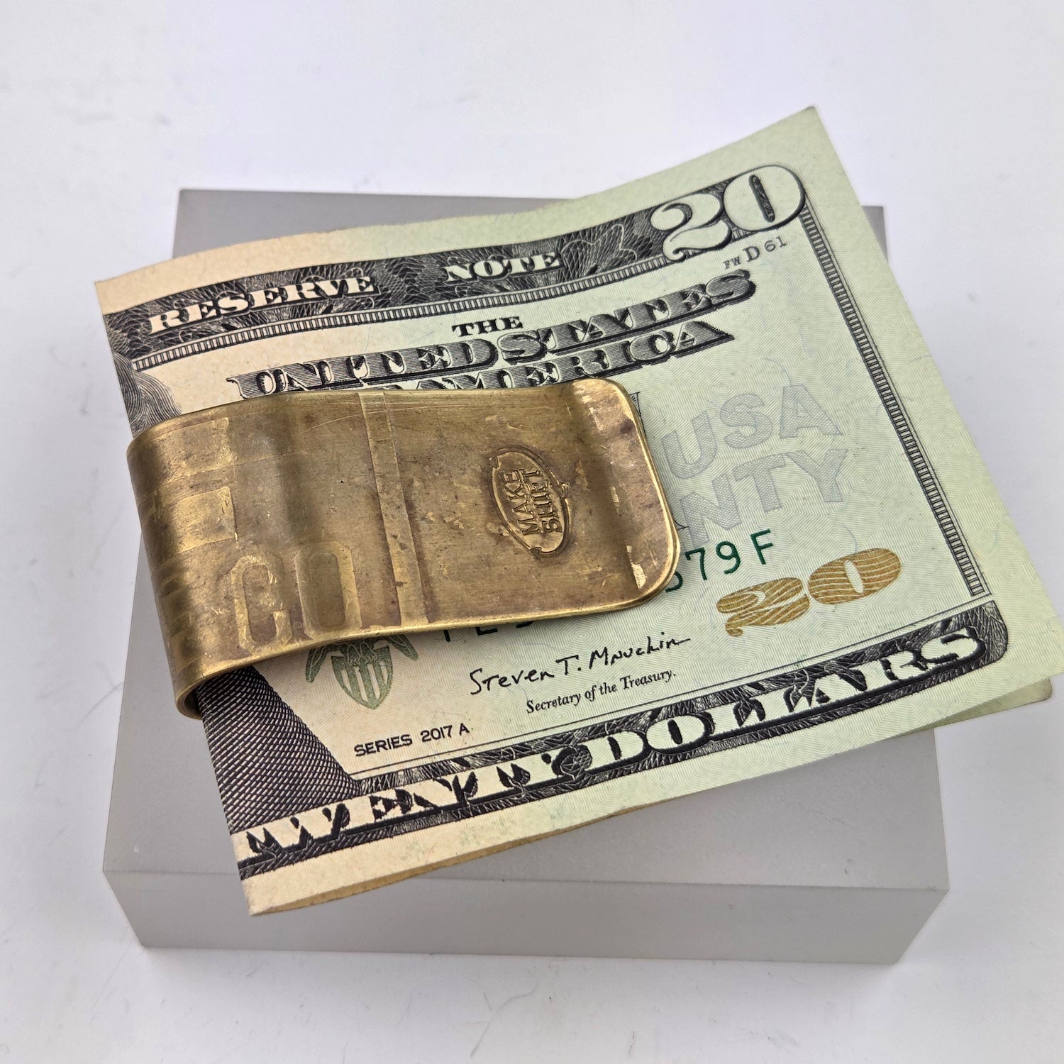 Antique Machine Plate Moneyclip - Brass Steam Turbine - Heart of the Home Inc