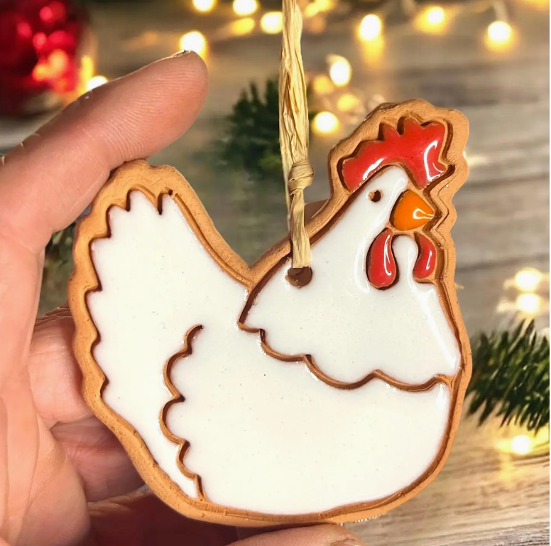 White Chicken Hen Ornament - Heart of the Home Inc