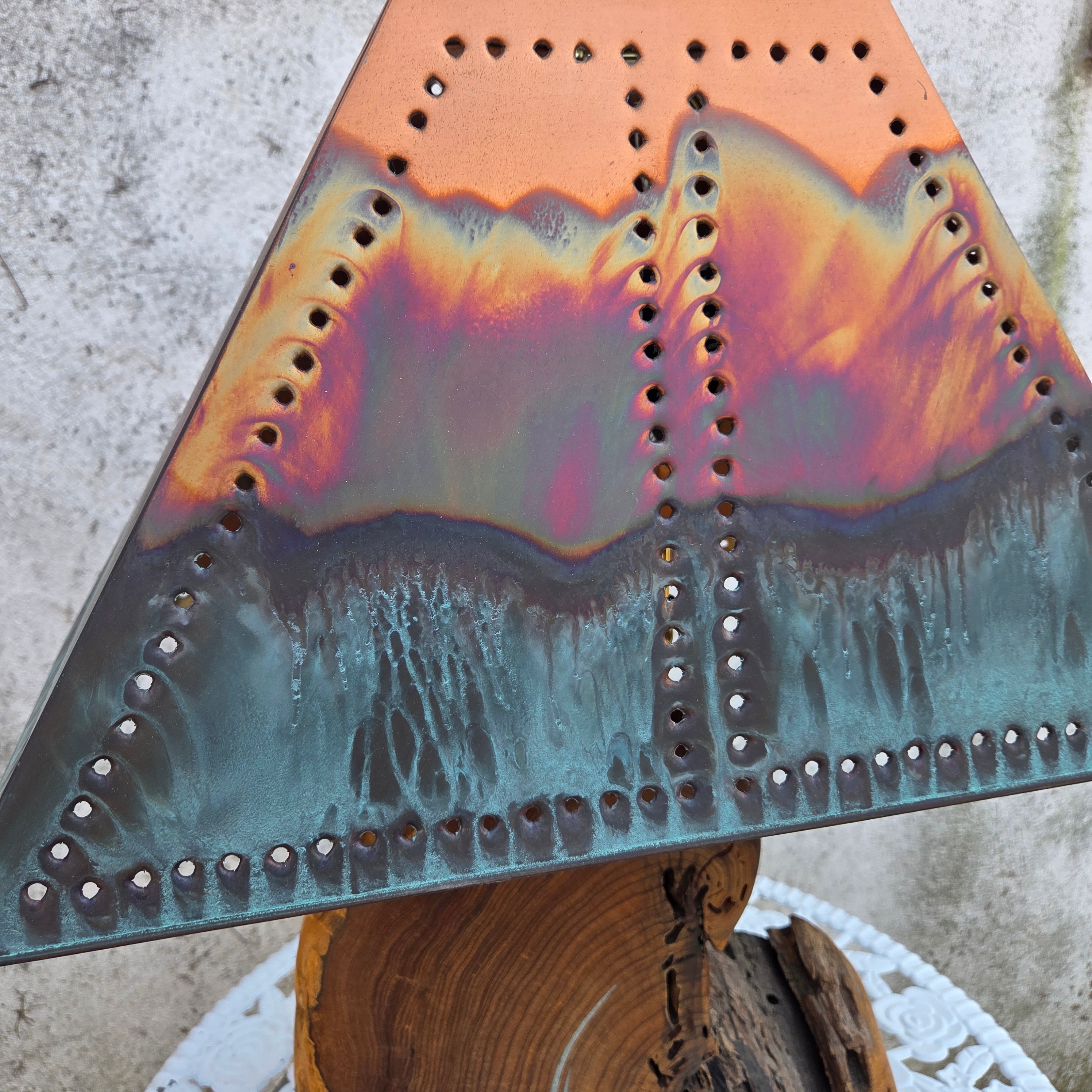 Mesquite & Turquoise Lamp with Punch Shade - Unique - Heart of the Home Inc