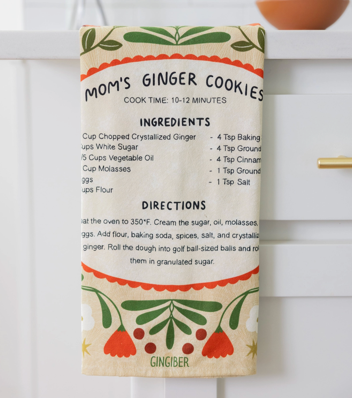 Ginger Cookies Recipe Tea Towel - Heart of the Home Inc