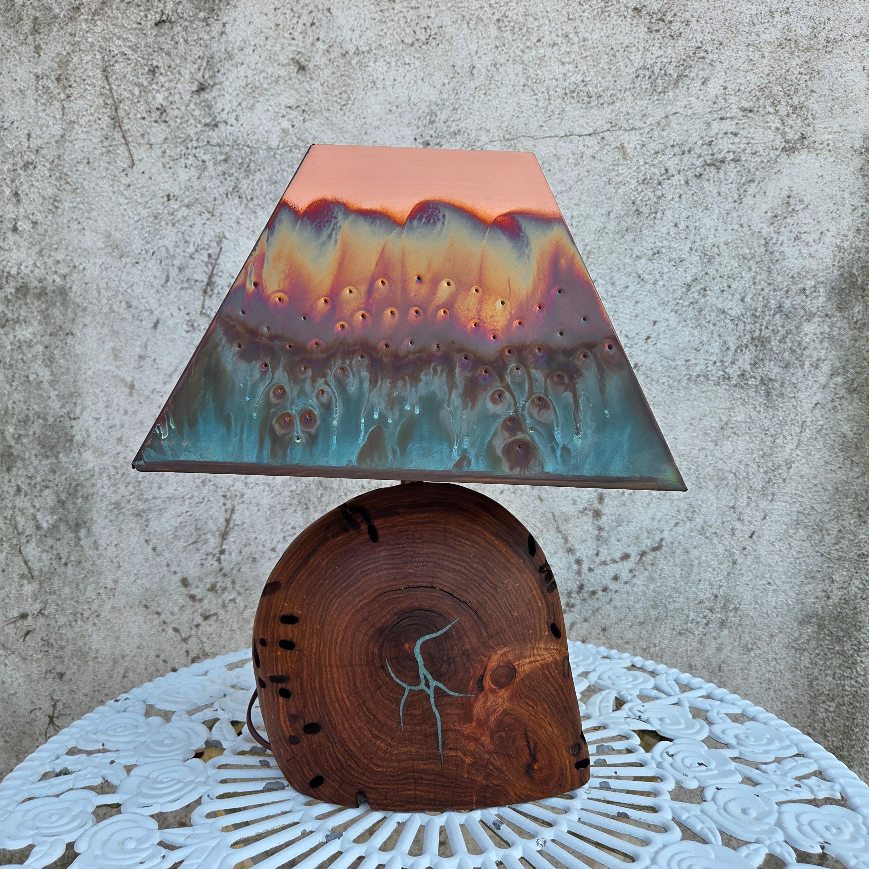 Mesquite & Turquoise Lamp with Scallop Shade (SL-1) - Heart of the Home Inc