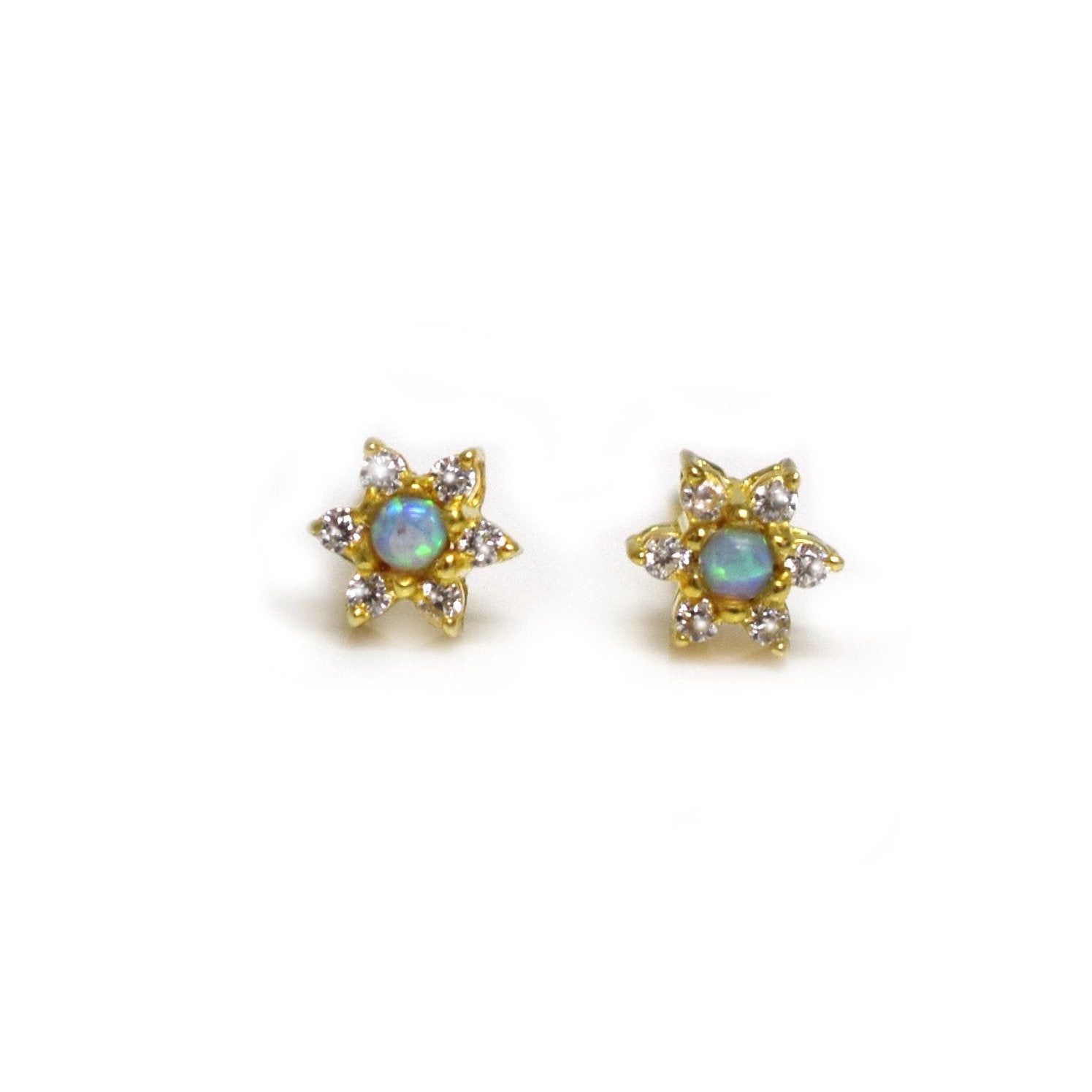 Blue Opal & Diamond Daisy Studs - Heart of the Home Inc