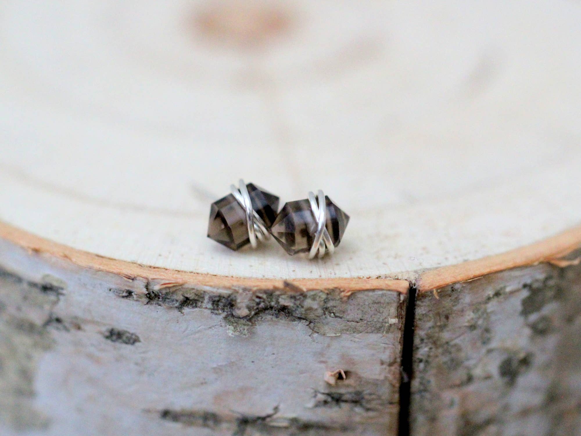 Pike Stud Earrings with Smoky Quartz