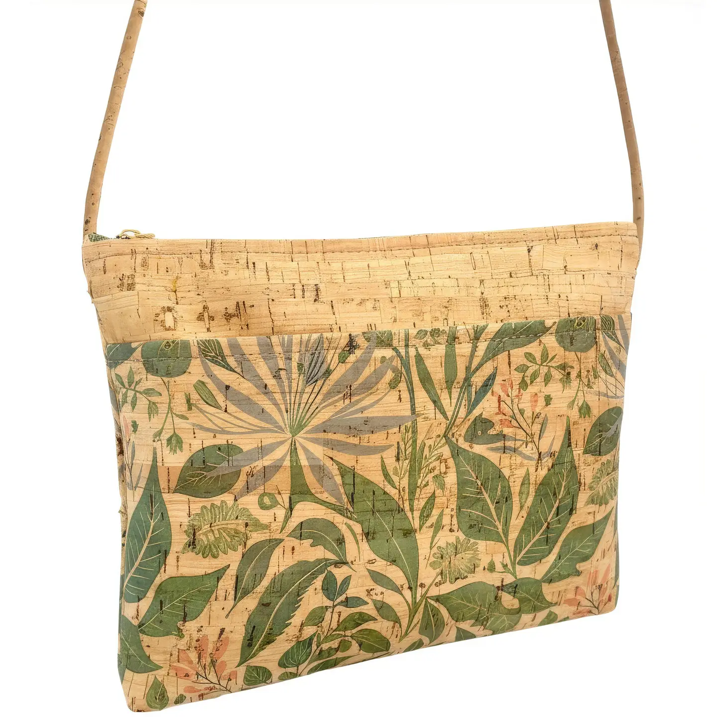 Zip Top Medium Cross Body Cork Bag in Lush Botanicals - Heart of the Home Inc