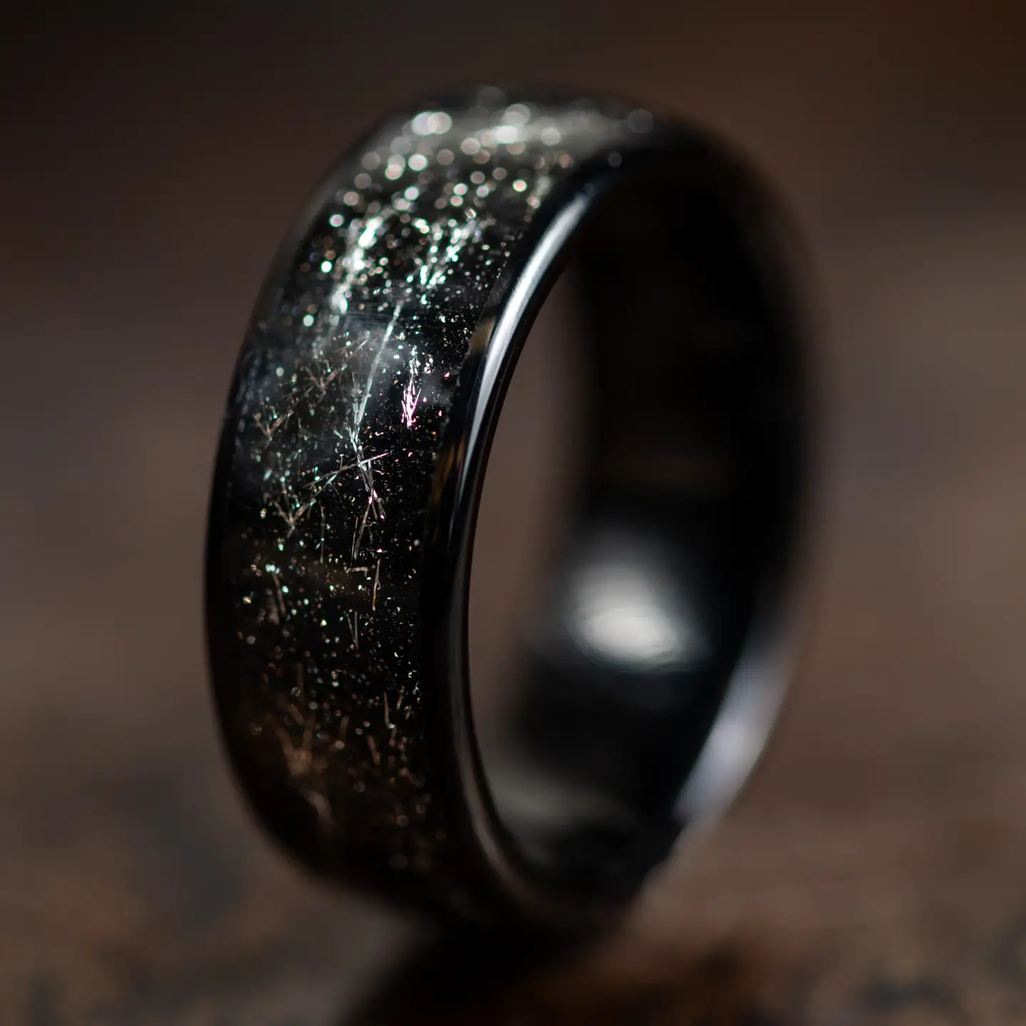 Black Tungsten & Meteorite Inlay Ring (8mm, size 11)