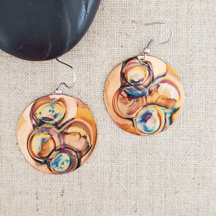 Flame Paint Copper Circle Earrings - Heart of the Home Inc