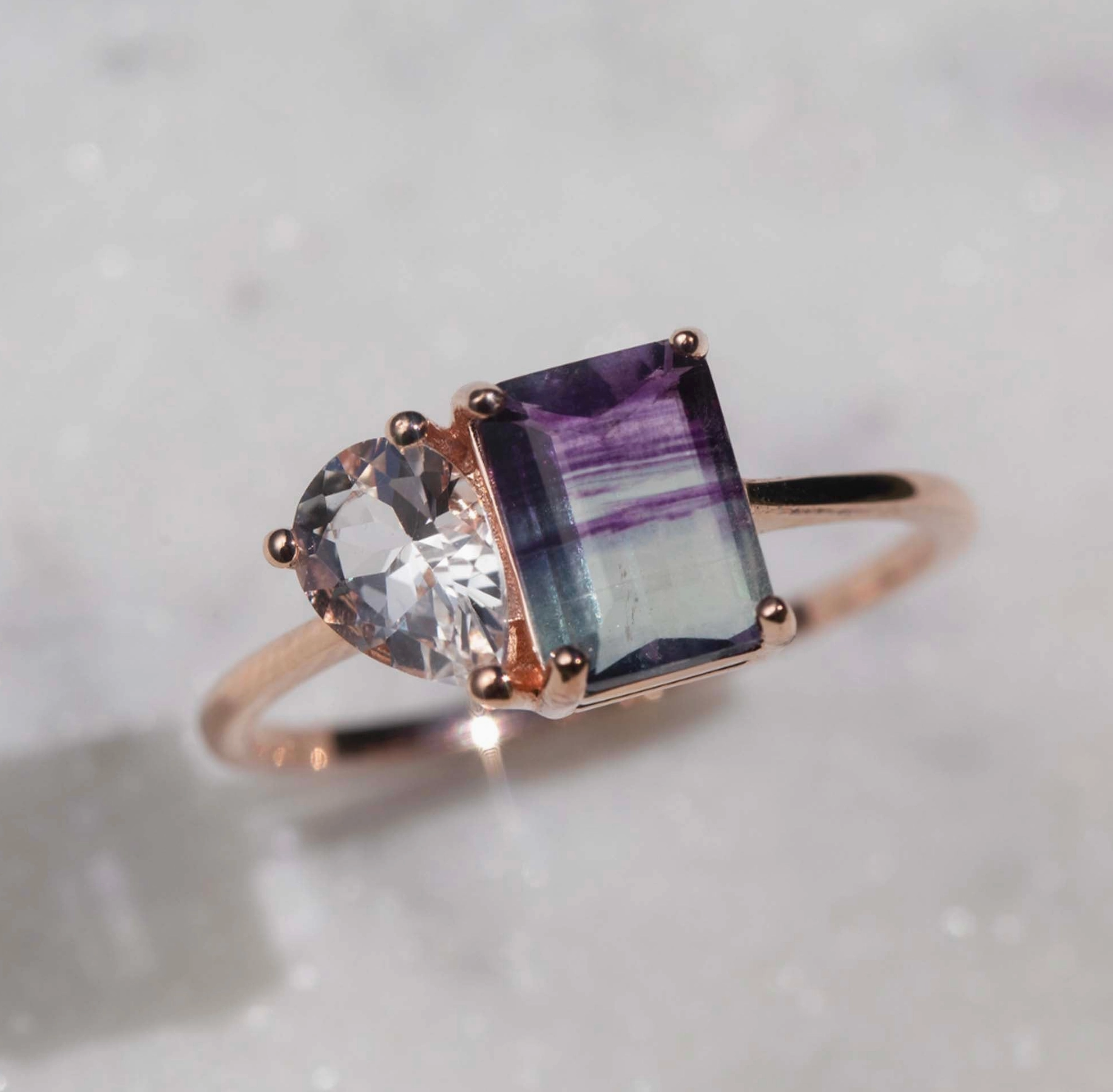 Rose Gold Fluorite & Topaz Moi and Toi Fairy Kiss Ring - Heart of the Home Inc