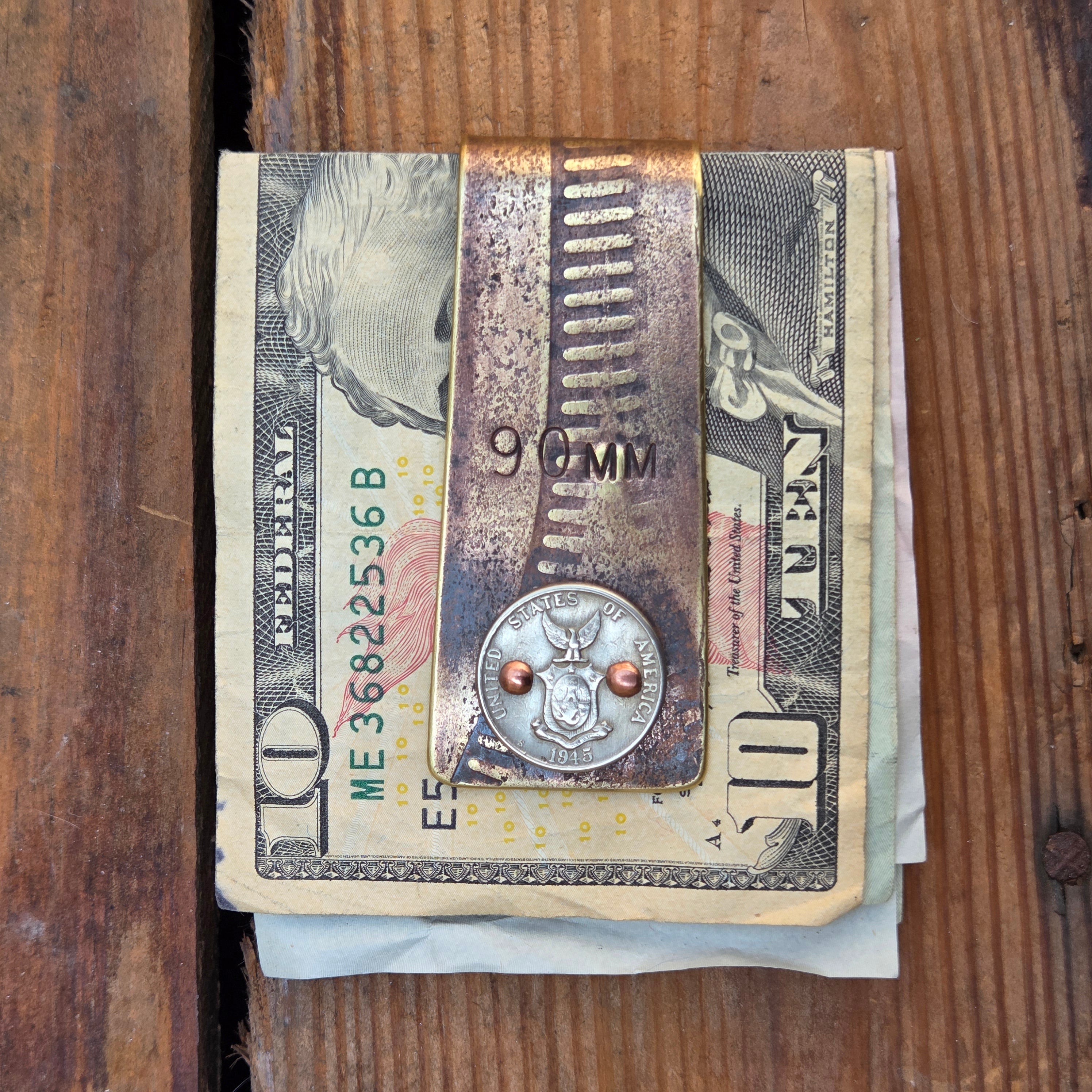 WWII Shell Casing & Coin Money Clip - 5 Centavo