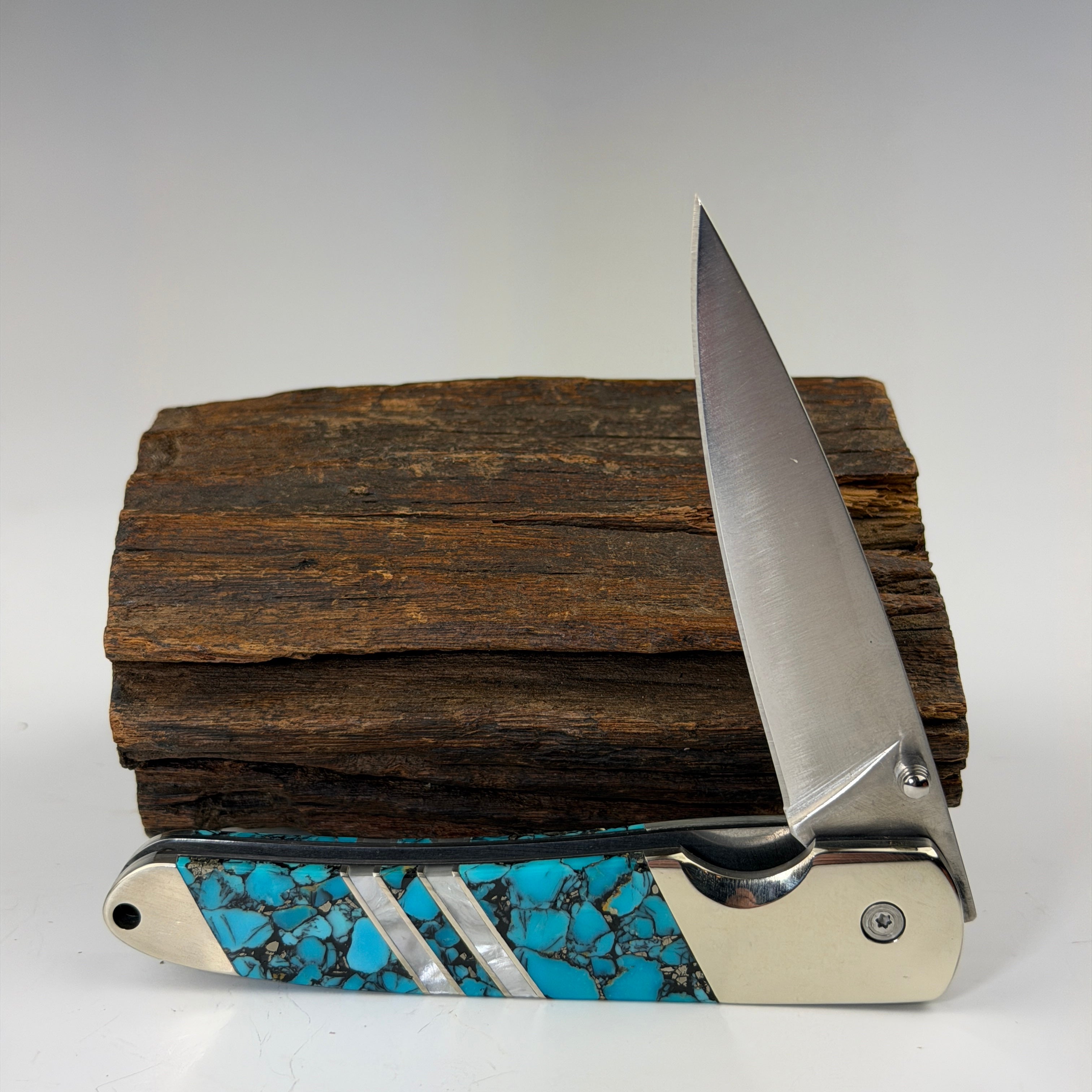 Bonite Blue Turquoise Linerlock Knife - Double Sided - Heart of the Home Inc