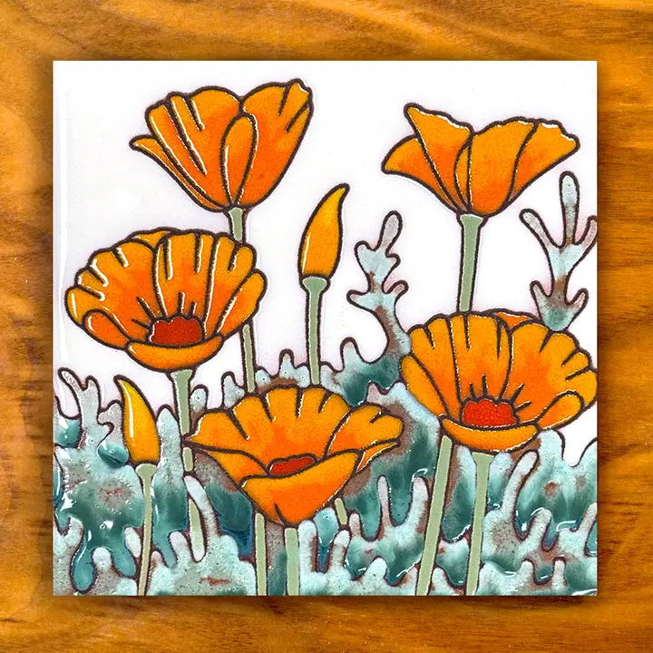 Desert Poppy on White Glazed Tile