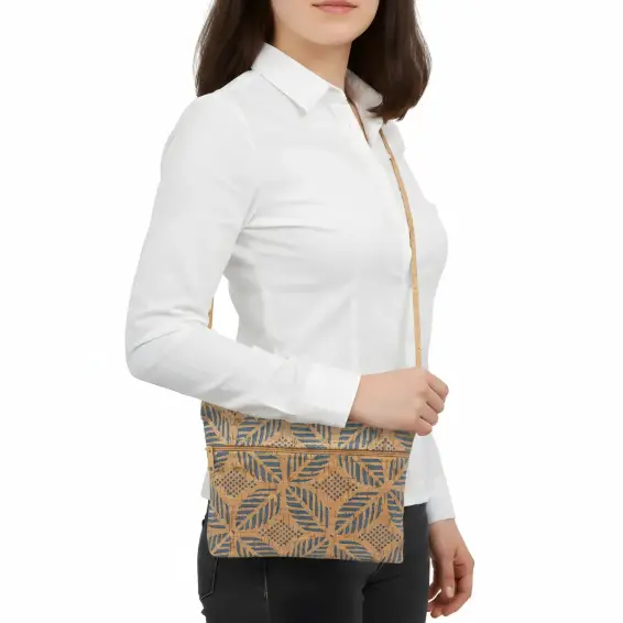 Zip Top Cross Body in Die Cut Palm Denim Blue - Heart of the Home Inc