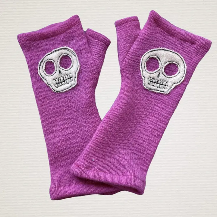 Pink Cashmere Fingerless Gloves w/Skull - Heart of the Home Inc