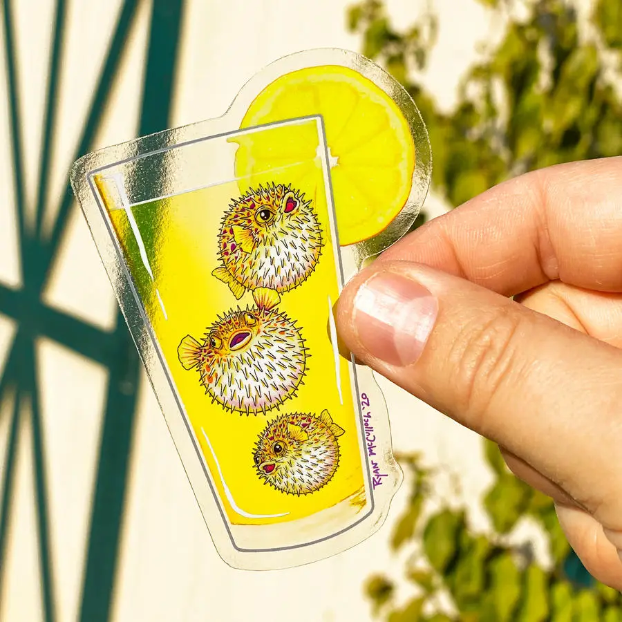 Spiked Lemonade Clear Vinyl Sticker (Pufferfishes) - Heart of the Home Inc