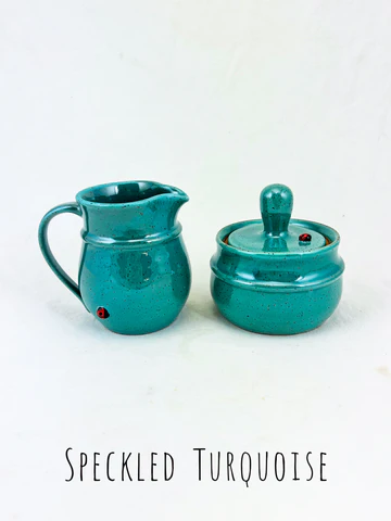 Speckled Turquoise Ceramic Cream And Sugar Set - Heart of the Home Inc