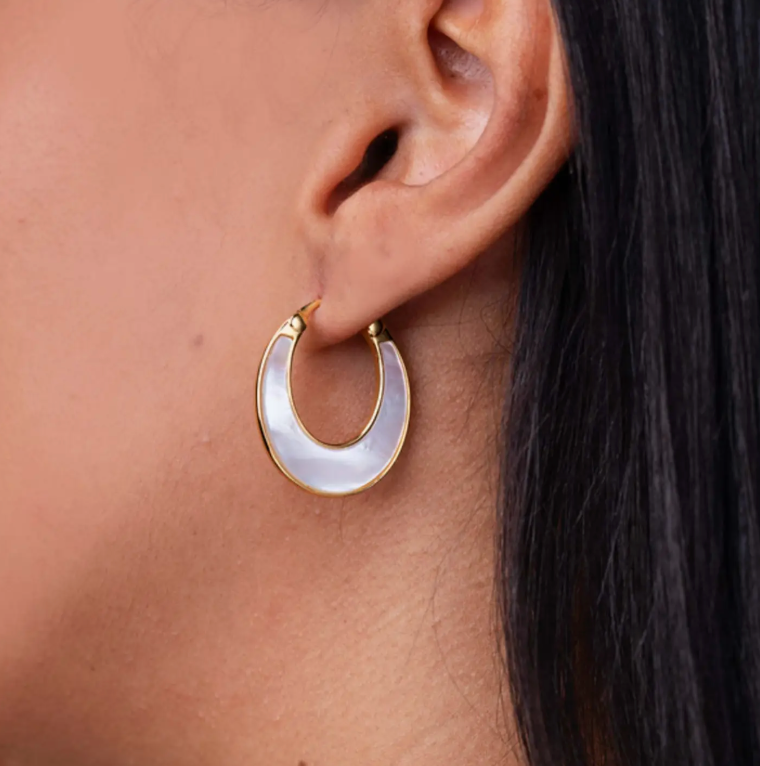 Mother of Pearl Moon Phase Hoops - Heart of the Home Inc