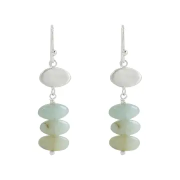 Silver Oval With Three Aquamarine Earrings - Heart of the Home Inc
