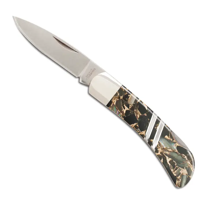 Obsidian, Abalone, And Bronze 3" Lockback Knife - Heart of the Home LV