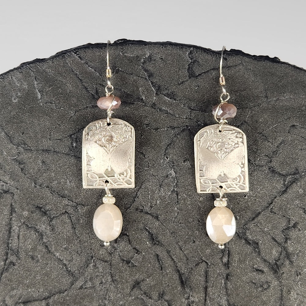Silver Butterfly Earrings With Moonstones - Heart of the Home Inc