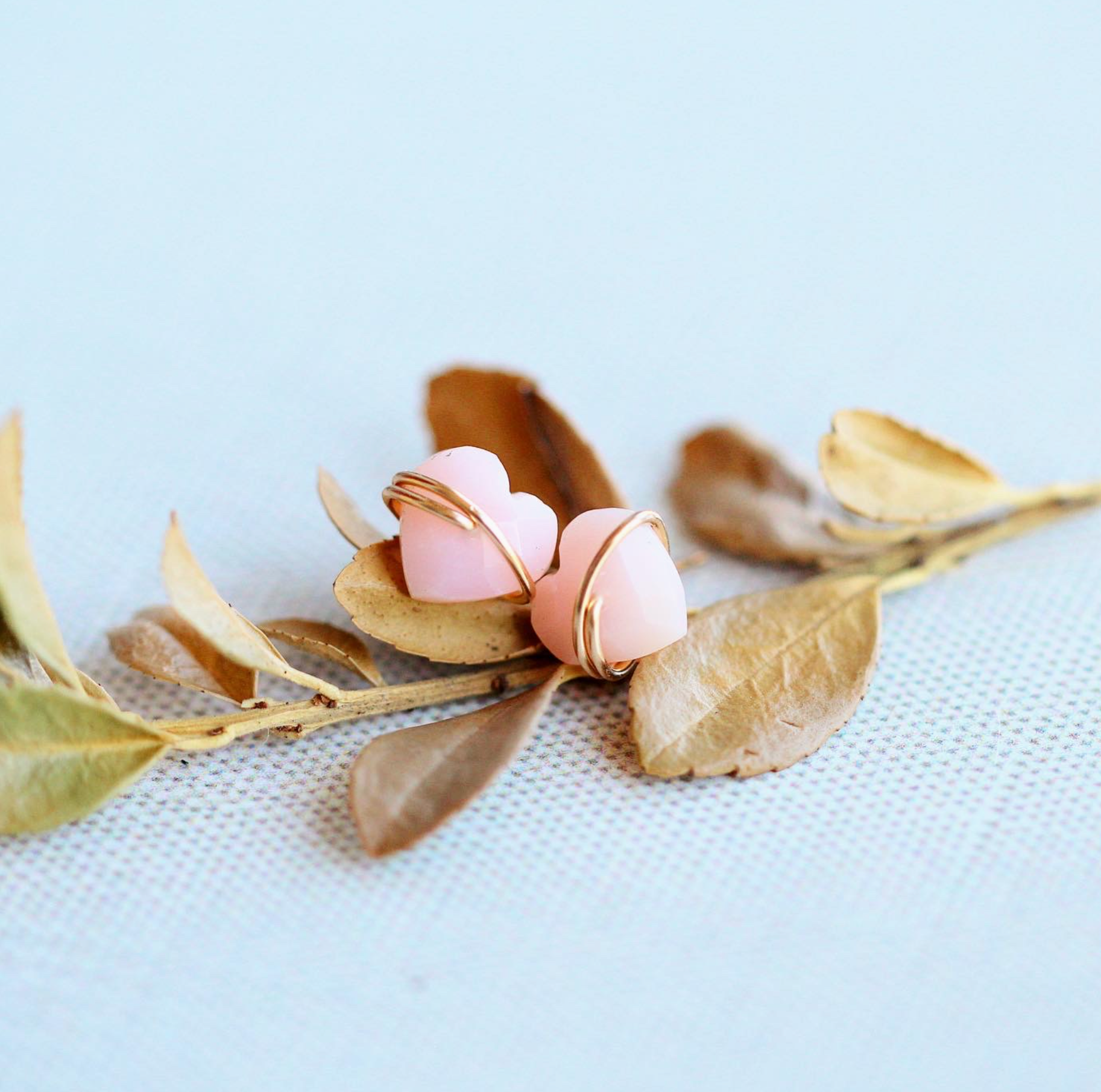 Heart Stud Earrings in Pink Opal - Heart of the Home Inc