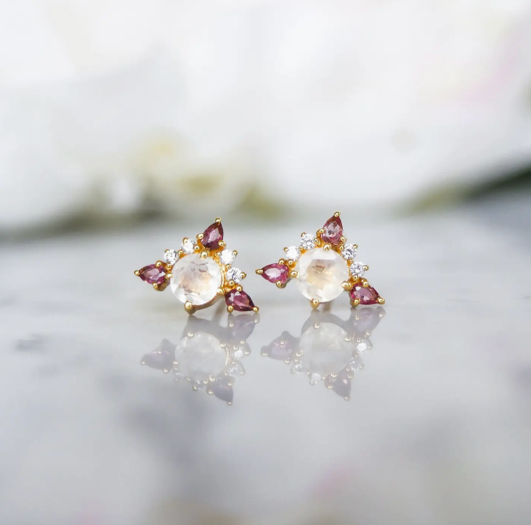 Rainbow Moonstone & Pink Topaz Unicorn Dream Stud Earrings - Heart of the Home Inc