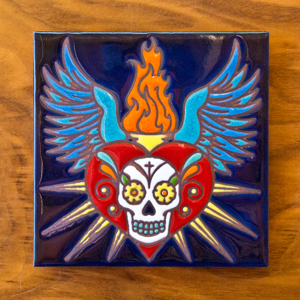 Dia de los Muertos Sacred Heart Glazed Tile - Heart of the Home Inc