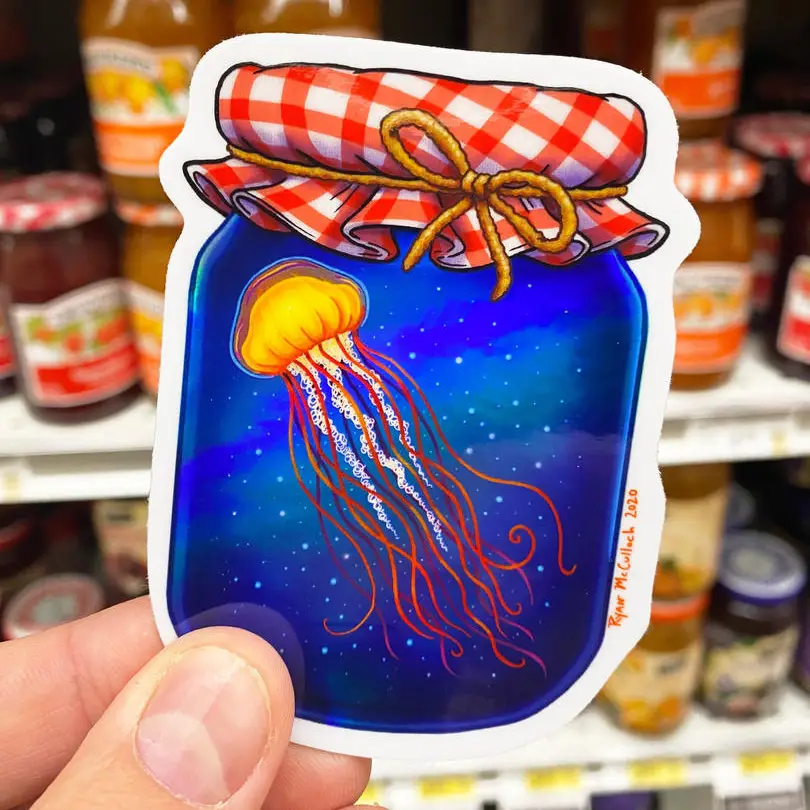 Jellyfish Preserves Jar Holographic Vinyl Sticker - Heart of the Home Inc