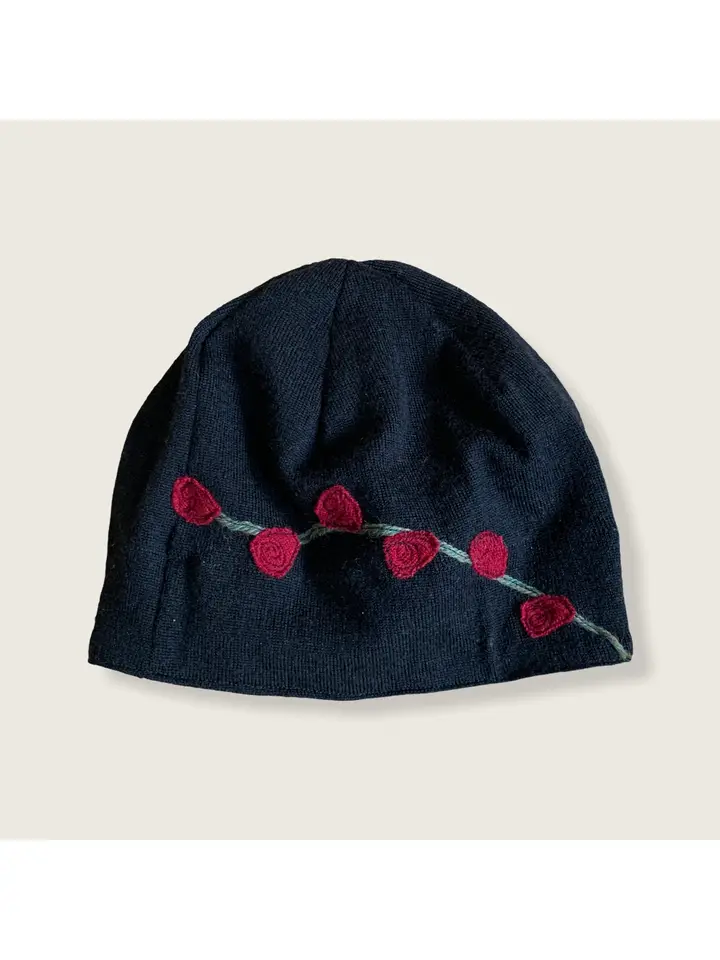 Black Wool Hat With Rosebuds - Heart of the Home LV