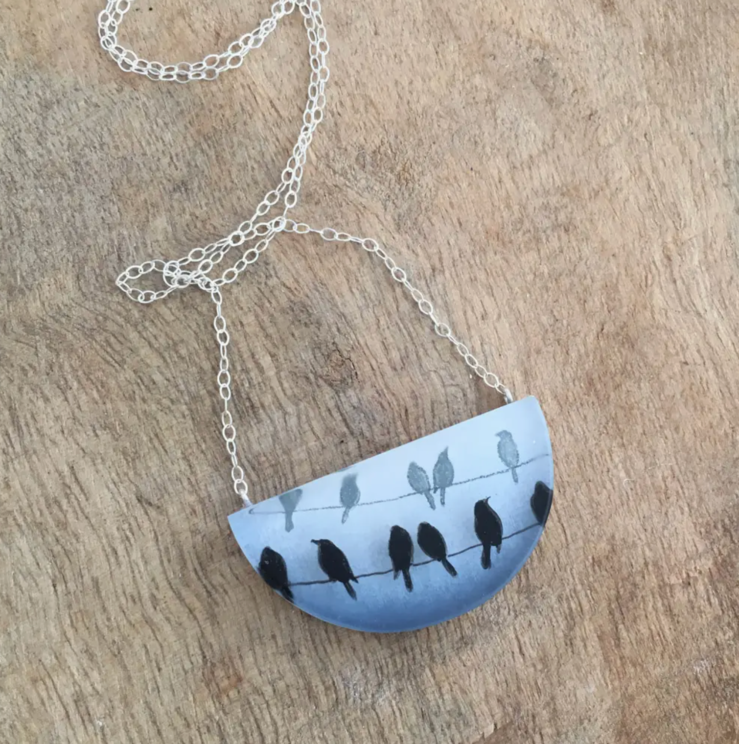 Birds on Lines Painted Necklace - Heart of the Home Inc