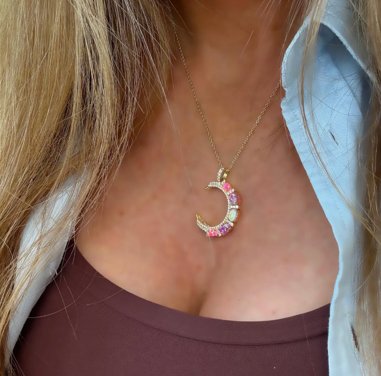 Pink Opal Crescent Moon Pendant - Heart of the Home Inc