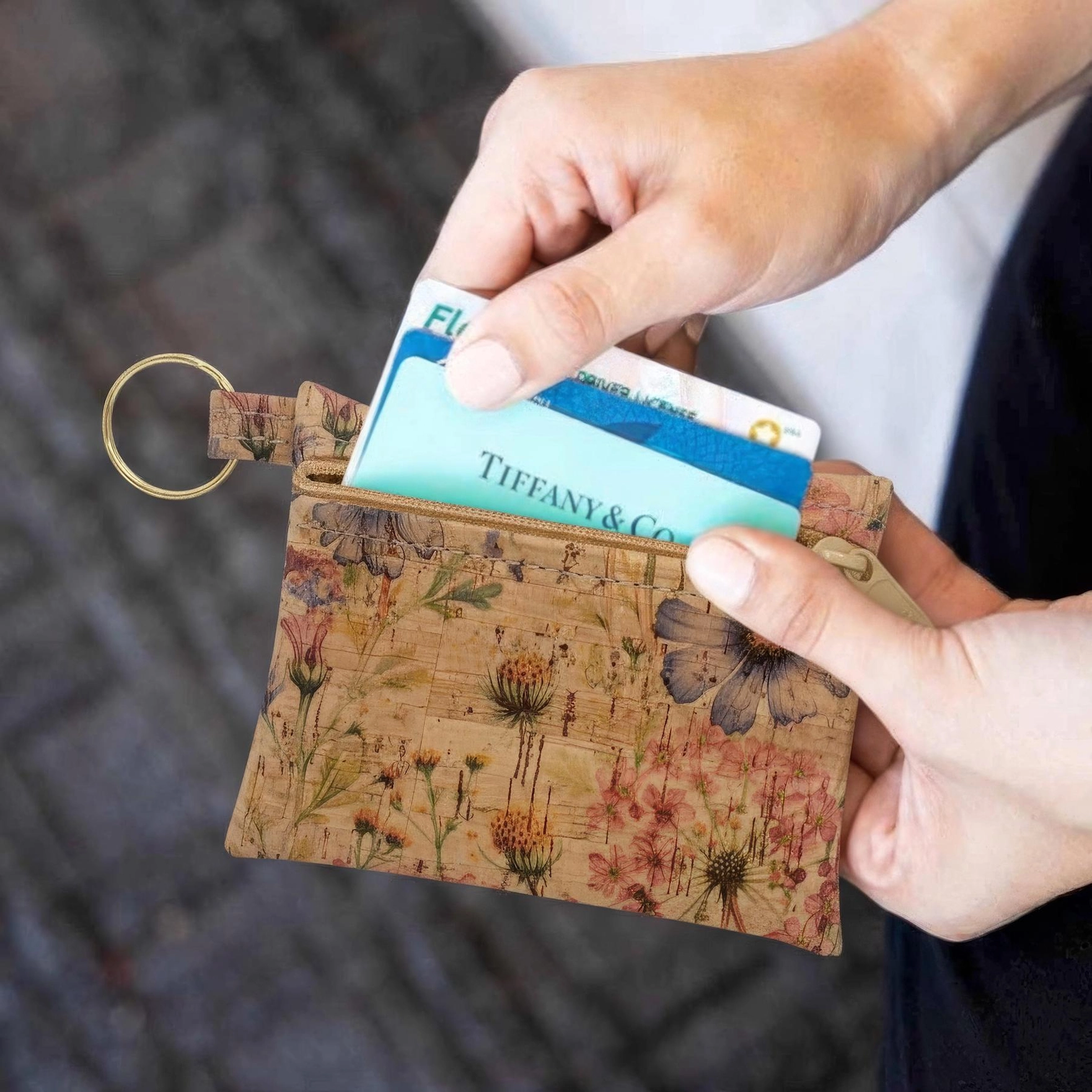Cork Key Chain Pouch in Wildflower Whimsy - Heart of the Home Inc