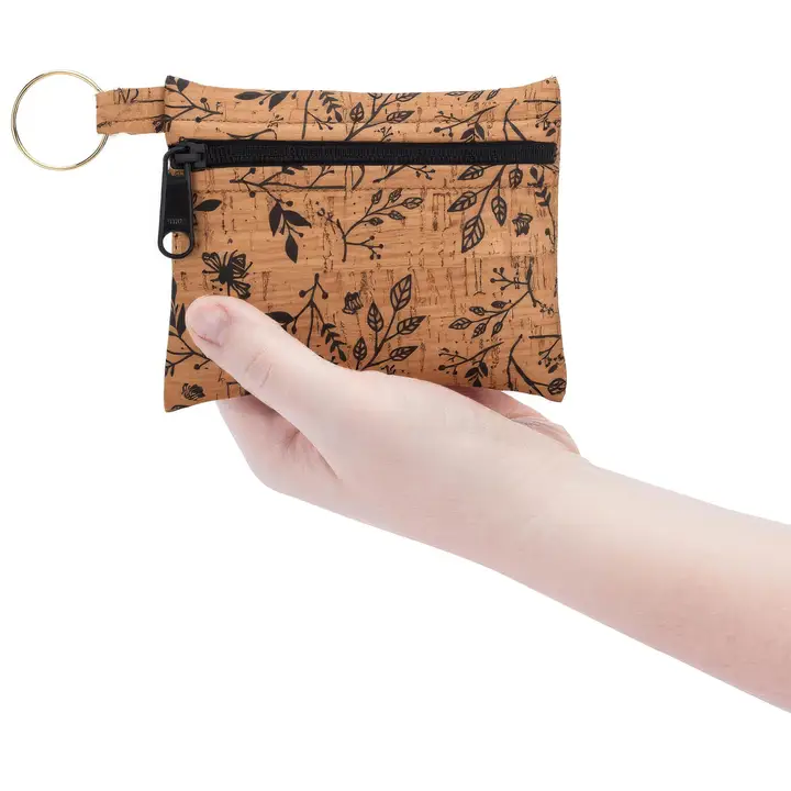 Black Floral Cork Key Chain Pouch - Heart of the Home Inc