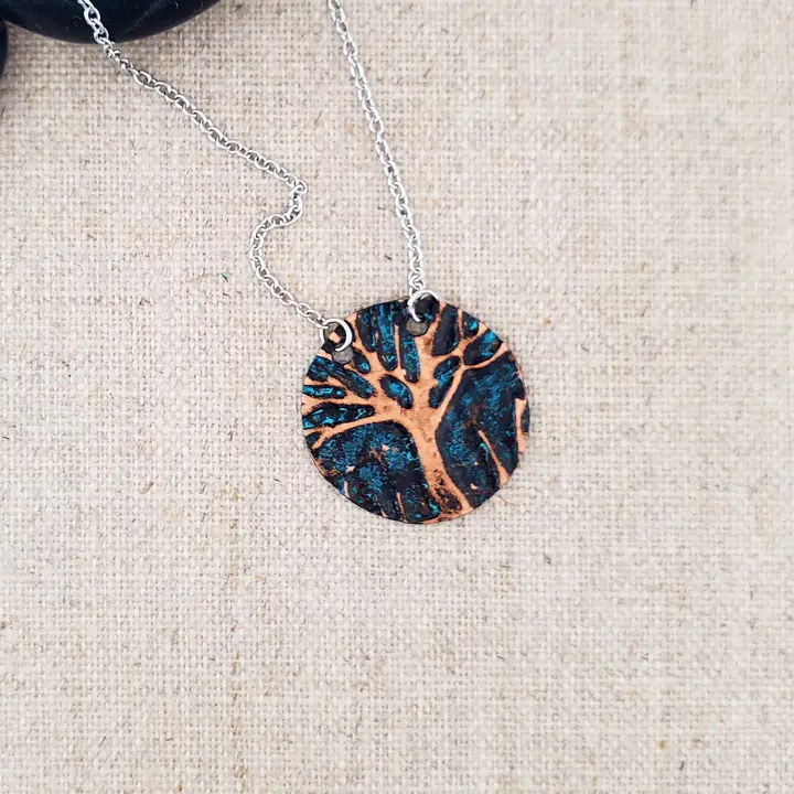 Small Circle Copper Tree Pendant Necklace - Heart of the Home Inc