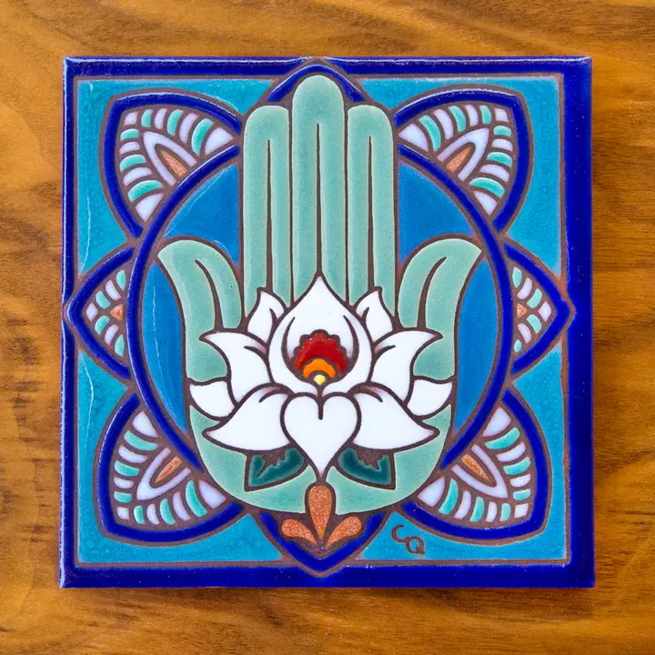 Hamsa Hand Glazed Tile - Heart of the Home Inc