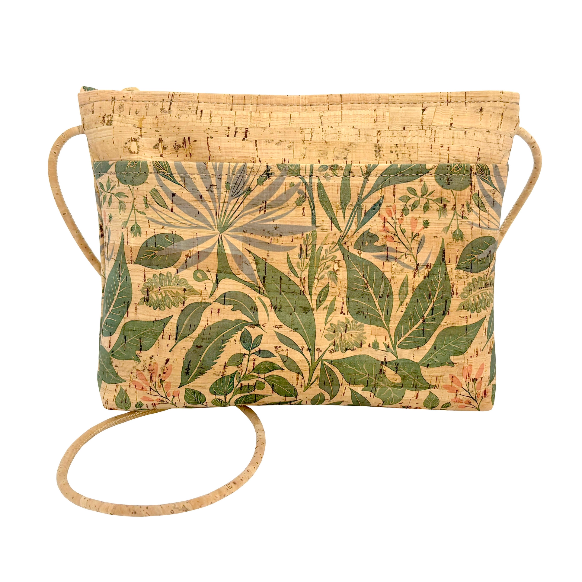 Zip Top Medium Cross Body Cork Bag in Lush Botanicals - Heart of the Home Inc