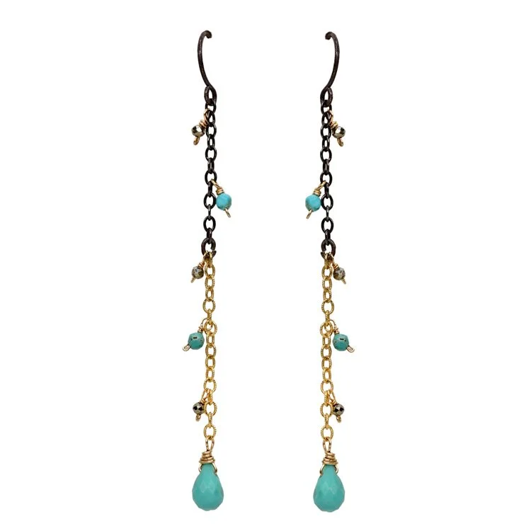 Turquoise Rain Chain Earrings - Heart of the Home Inc