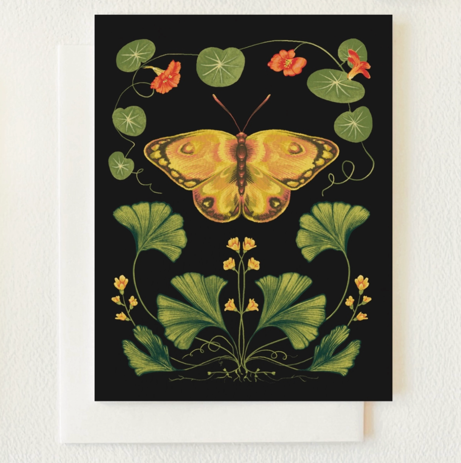 Night Garden Ginkgo & Butterfly Blank Card - Heart of the Home Inc