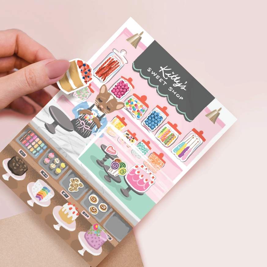 Kitty's Bake Shop Sticker Scene Card - Heart of the Home Inc
