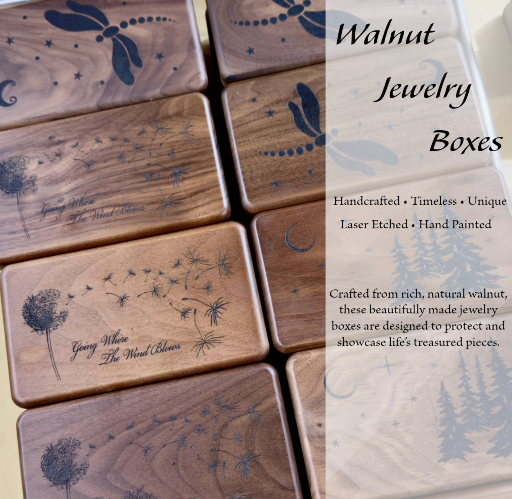 Walnut Dragonfly Jewelry Box - Heart of the Home Inc