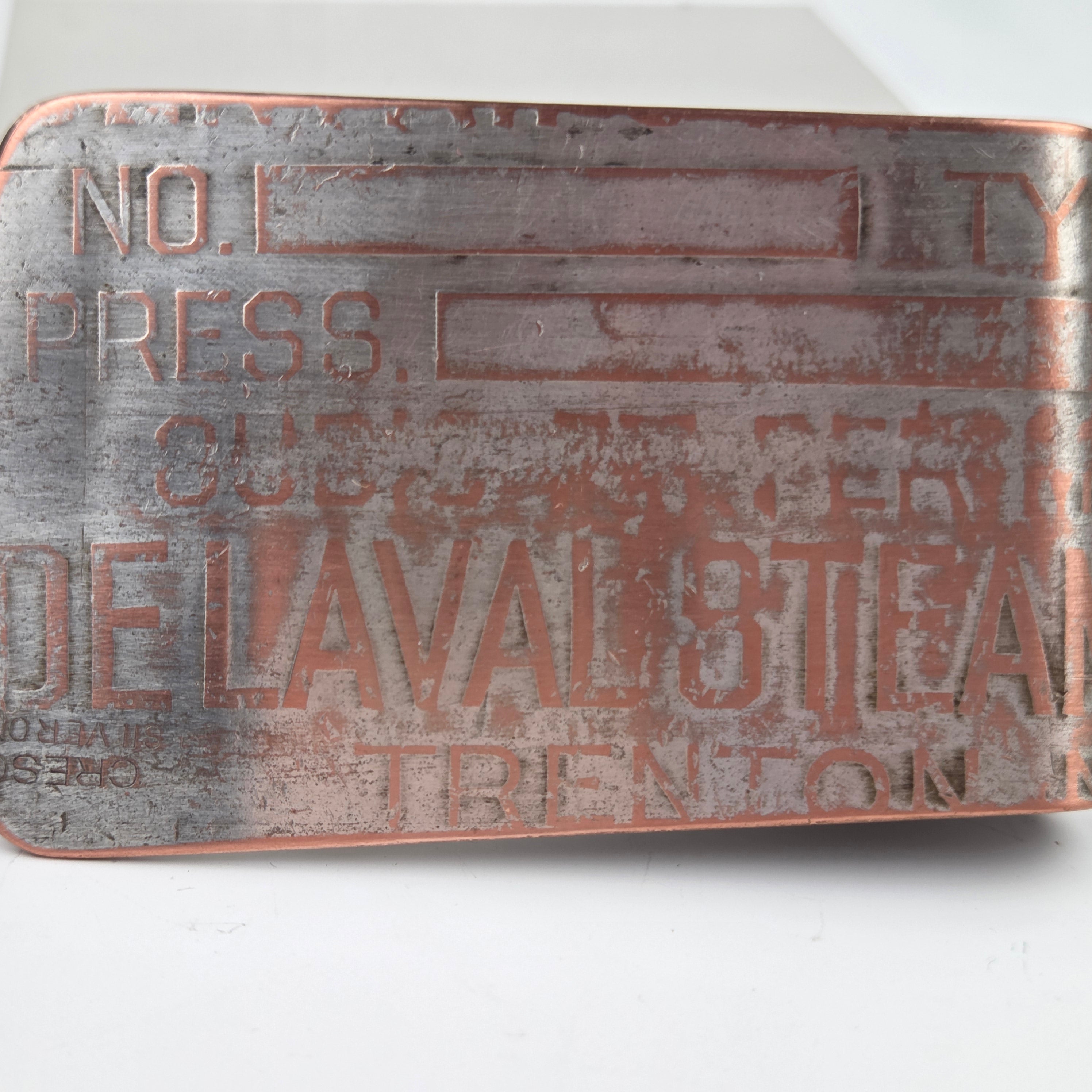 Antique Machine Plate Moneyclip - Trenton De Laval Steam Turbine Co - Heart of the Home Inc