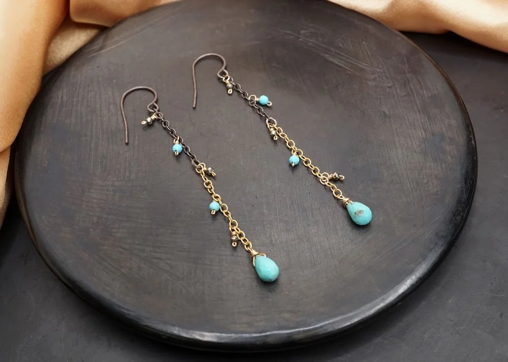 Turquoise Rain Chain Earrings - Heart of the Home Inc