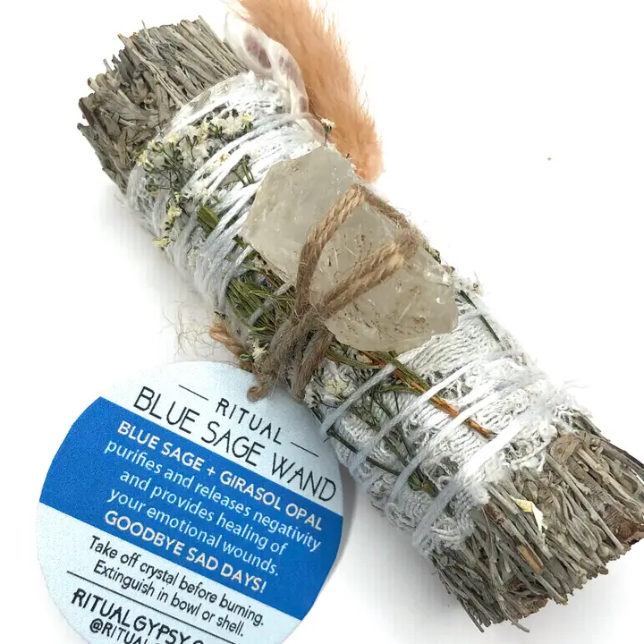 Blue Sage Purify Wand With Girasol Opal - Heart of the Home Inc